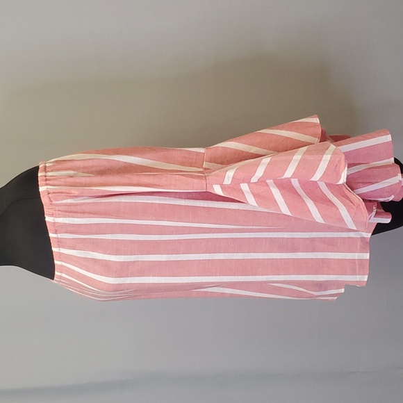 Fever Offshoulder Cotton Blouse washed Red with white stripes Wide Bell Sleeve S - Picture 2 of 7